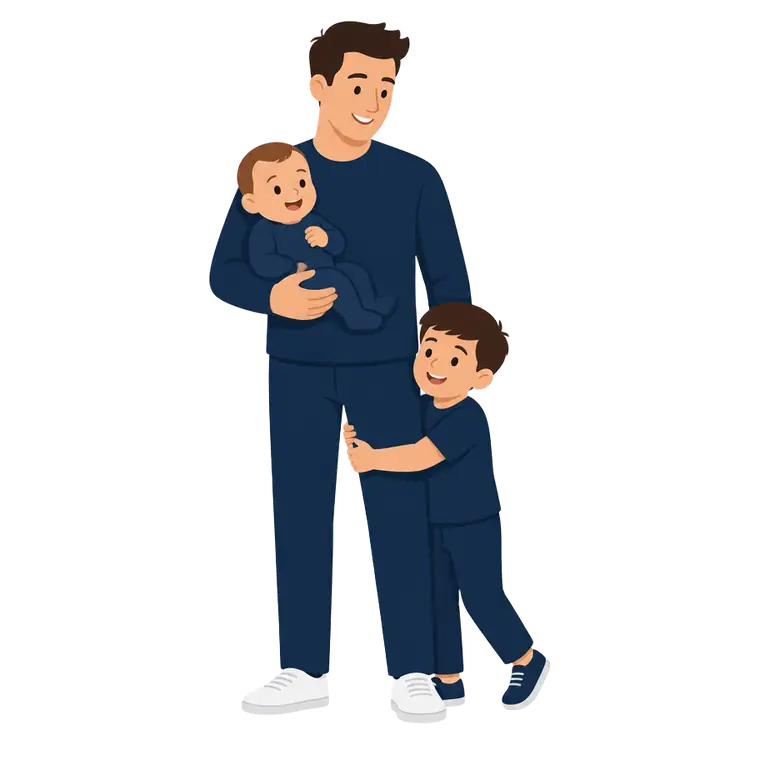 Ilustração de um pai com os filhos, representando o seguro de vida